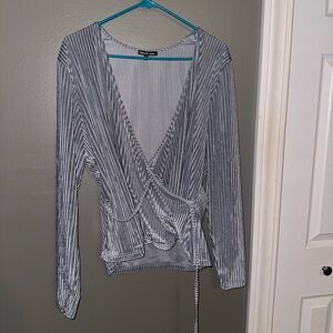 Light blue textured wrap blouse